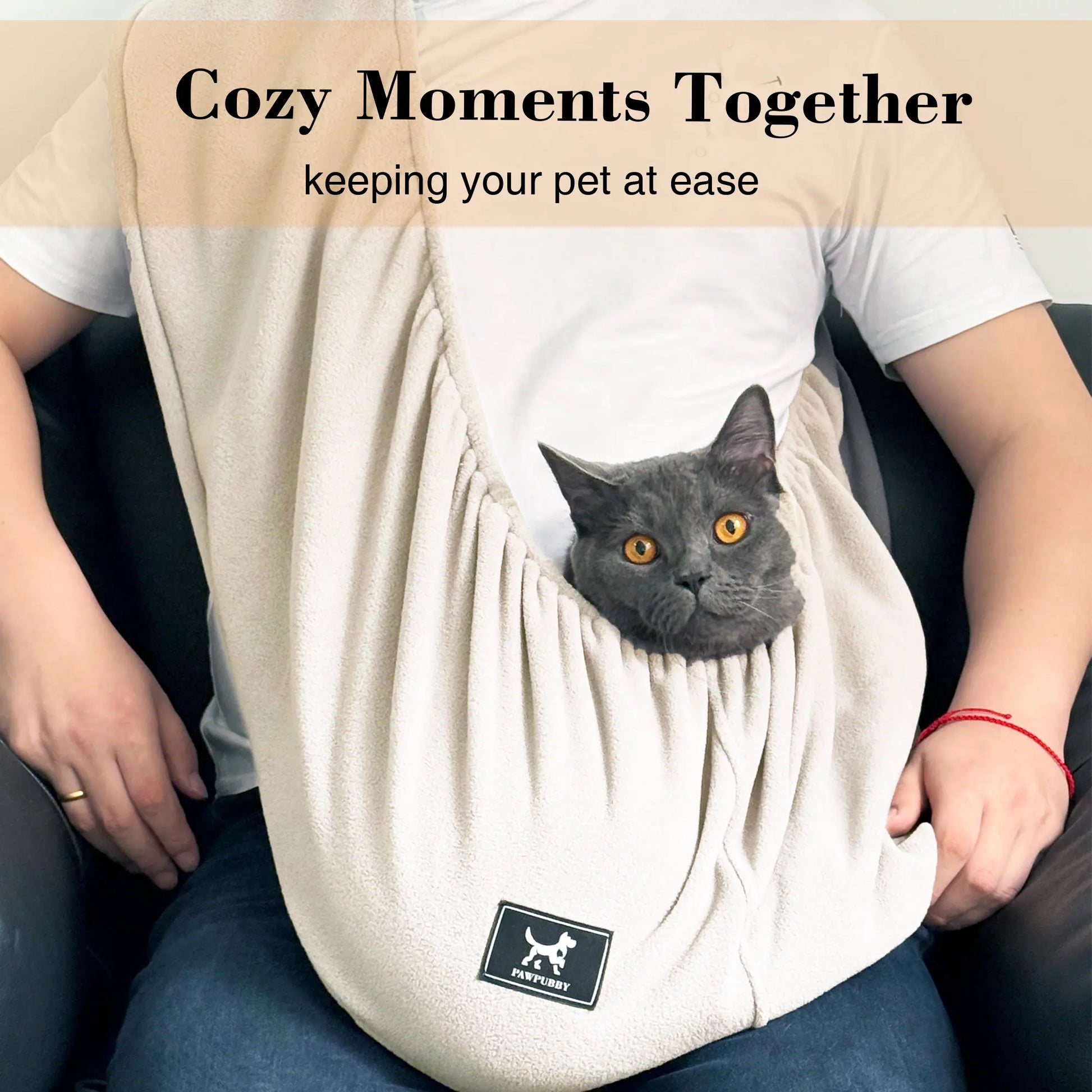 PAWPUBBY Hands-Free Cuddler Cat Sling Carrier Backpack - Soft Fleece Fabric, Breathable, Collar-Compatible, Elastic Band, Solid Design, Fits up to 18Lbs, Secure, Ideal for Home & Travel, Includes Collar & Harness, Pet Accessory, Breathable Seat Covers, Se