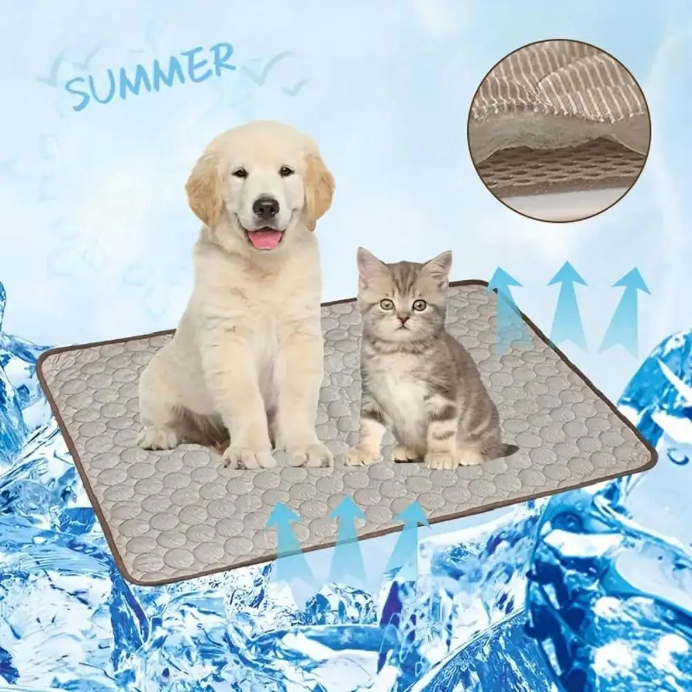 Portable Pet Cooling Mat, Breathable Pet Bed with Gel Ice Bricks, Summer Cooling Pad for Outdoor, Car Seat, Dog & Cat Furniture, Bedding Mat, Shaped Beds