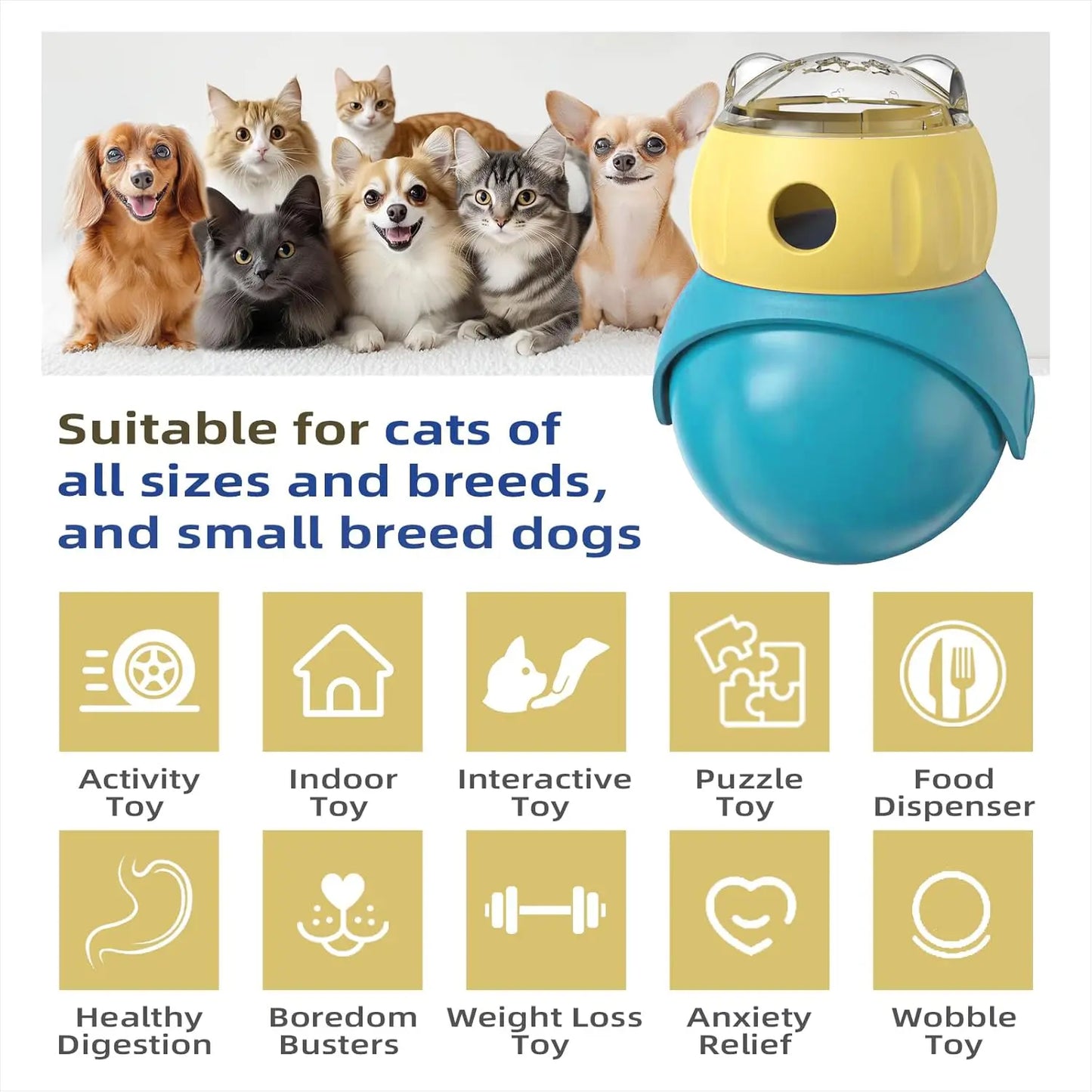 Adjustable Treat-Dispensing Interactive Toy for Cats & Small Dogs - Slow Feeder, Safe Material IQ Training Mental Stimulation Toy, Pet Enrichment Gift for Summervibes Pet Lovers, Treat-Dispensing Interactive Toys