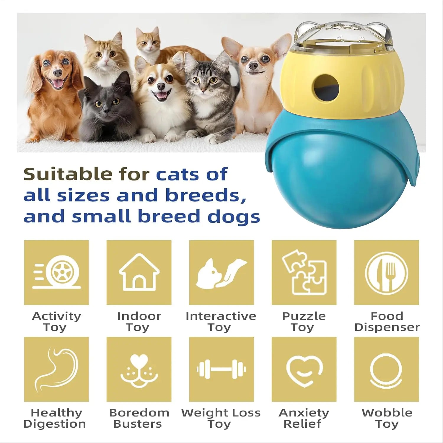 Adjustable Treat-Dispensing Interactive Toy for Cats & Small Dogs - Slow Feeder, Safe Material IQ Training Mental Stimulation Toy, Pet Enrichment Gift for Summervibes Pet Lovers, Treat-Dispensing Interactive Toys