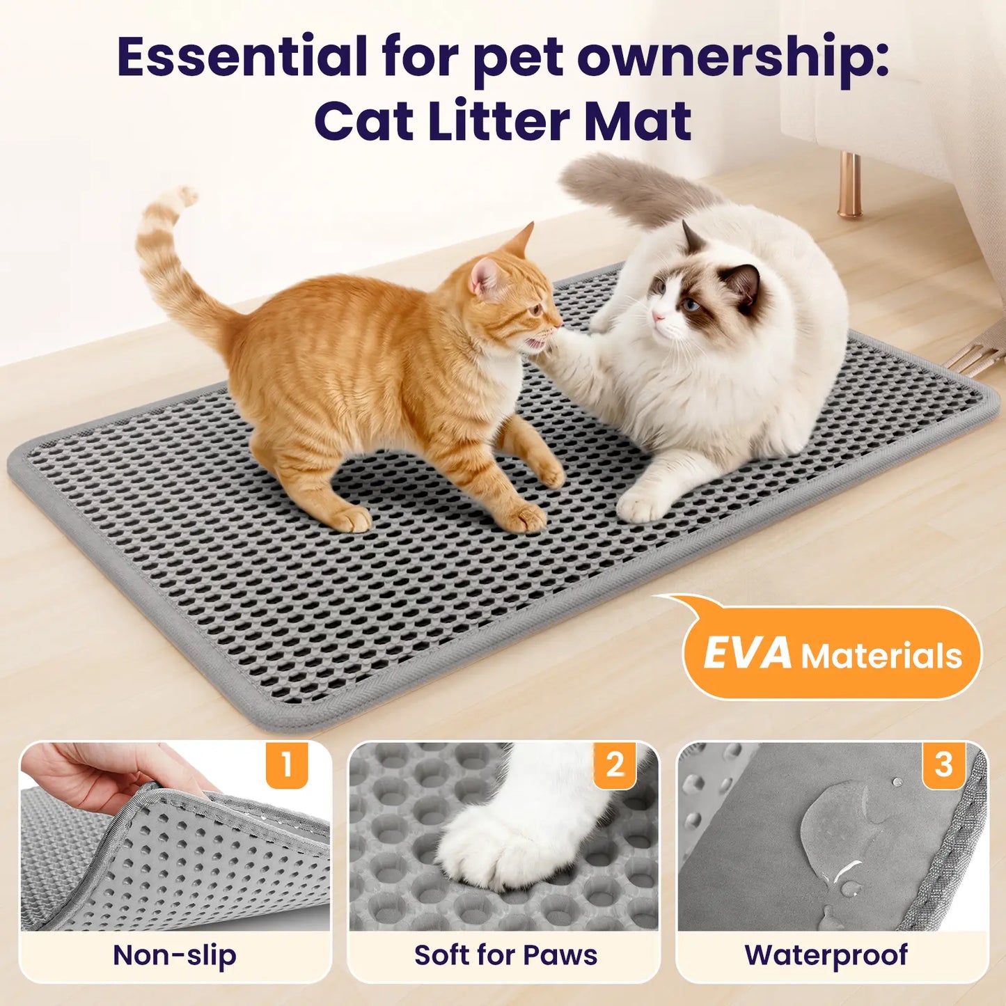 Soft Leakproof EVA Cat Litter Mat with Double-Layer Honeycomb Design for Easy Cleaning and Floor Protection