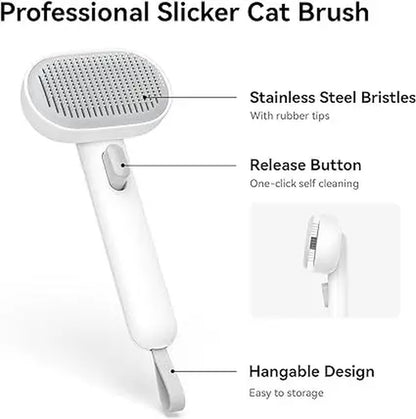 Cat Brush with Release Button for Long or Short Haired Cats - Cat Grooming Brush
