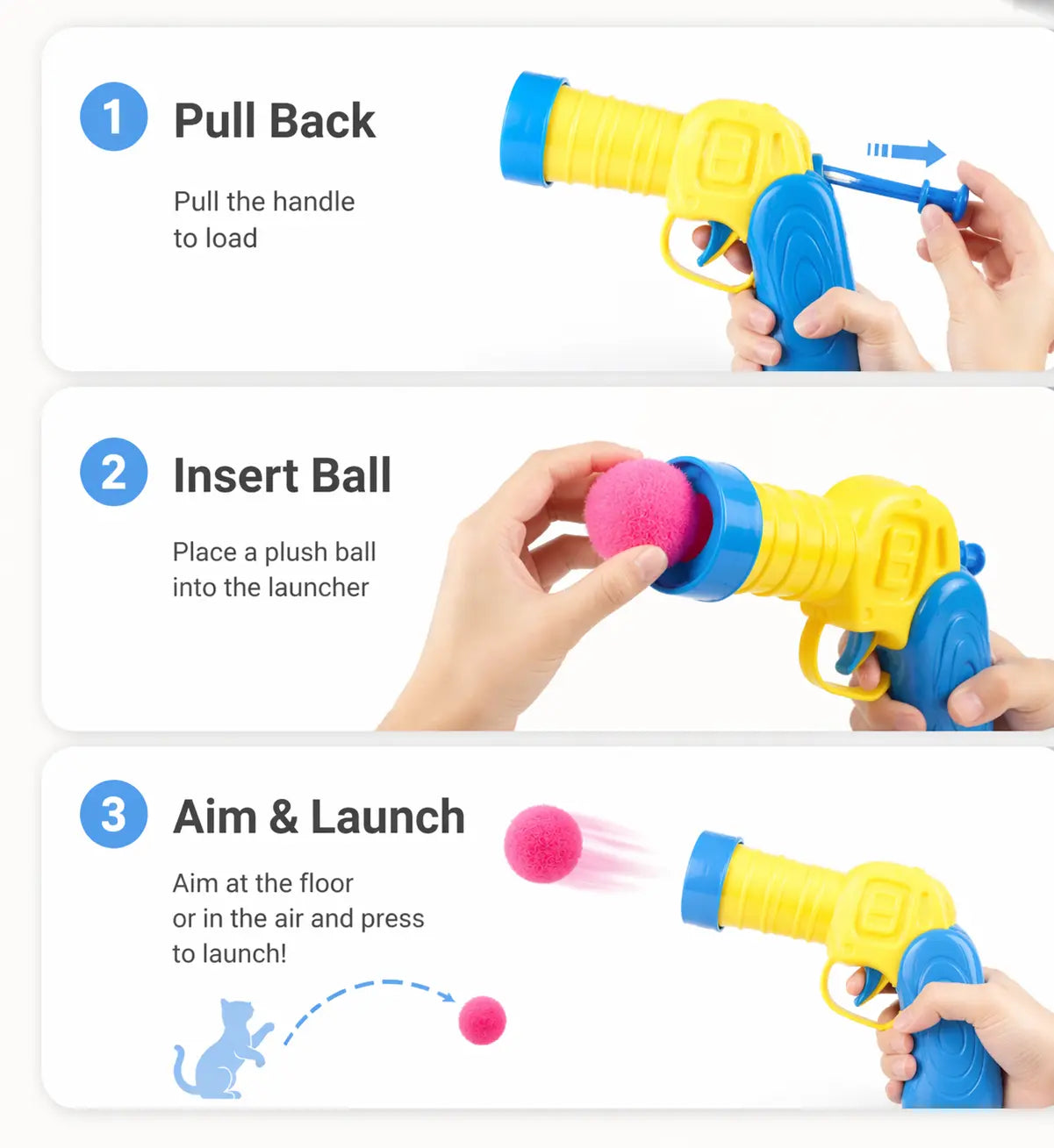 Cat Toy Launcher with 20 Plush Balls – Interactive Indoor Play Gun for Cats, Random Colors
