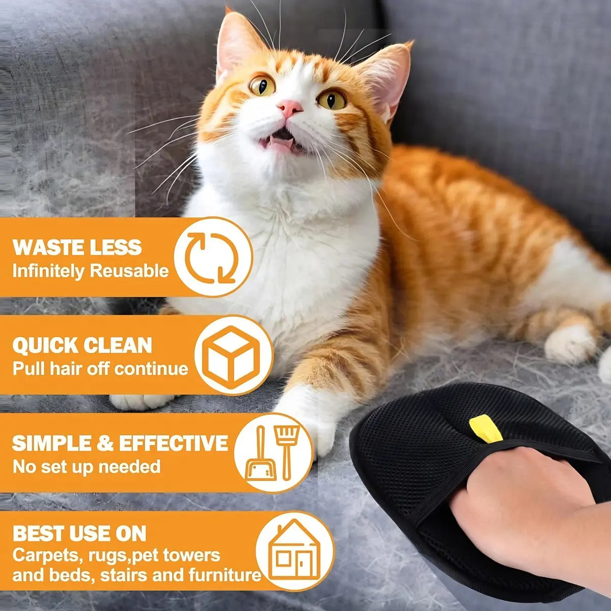 Thickened Pet Hair Removal Glove - Electrostatic Cat Dog Hair Remover Glove, Reusable Magic Brush Pet Hair Remover Tool for Couch, Carpet, and Car Seat