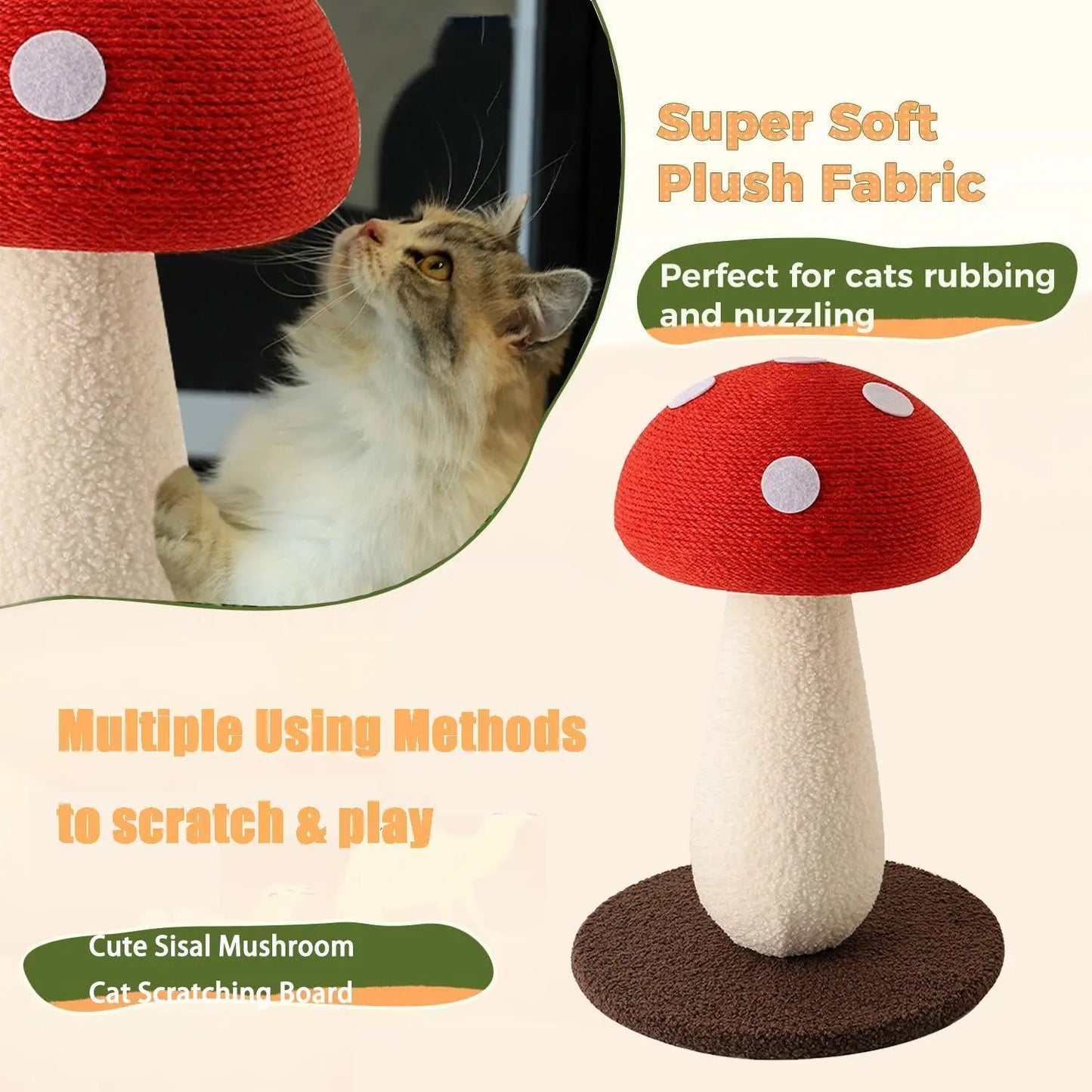 Extra-Large Mushroom-Shaped Cat Tree with Sisal Scratching Post for Indoor Cats Home Natural
