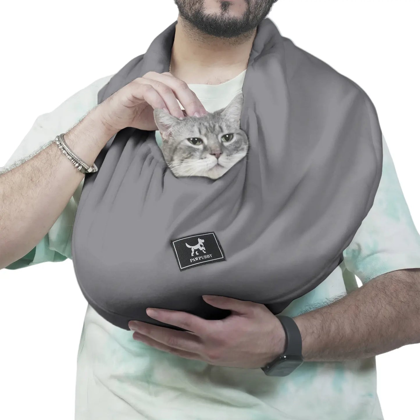 PAWPUBBY Hands-Free Cuddler Cat Sling Carrier Backpack - Soft Fleece Fabric, Breathable, Collar-Compatible, Elastic Band, Solid Design, Fits up to 18Lbs, Secure, Ideal for Home & Travel, Includes Collar & Harness, Pet Accessory, Breathable Seat Covers, Se