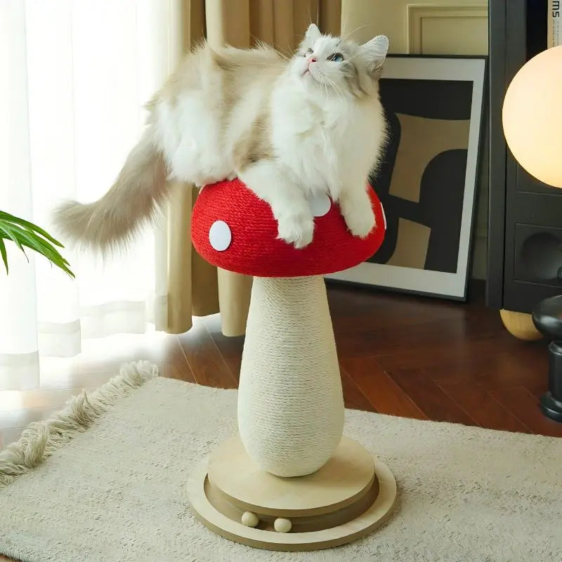 Extra-Large Mushroom-Shaped Cat Tree with Sisal Scratching Post for Indoor Cats Home Natural