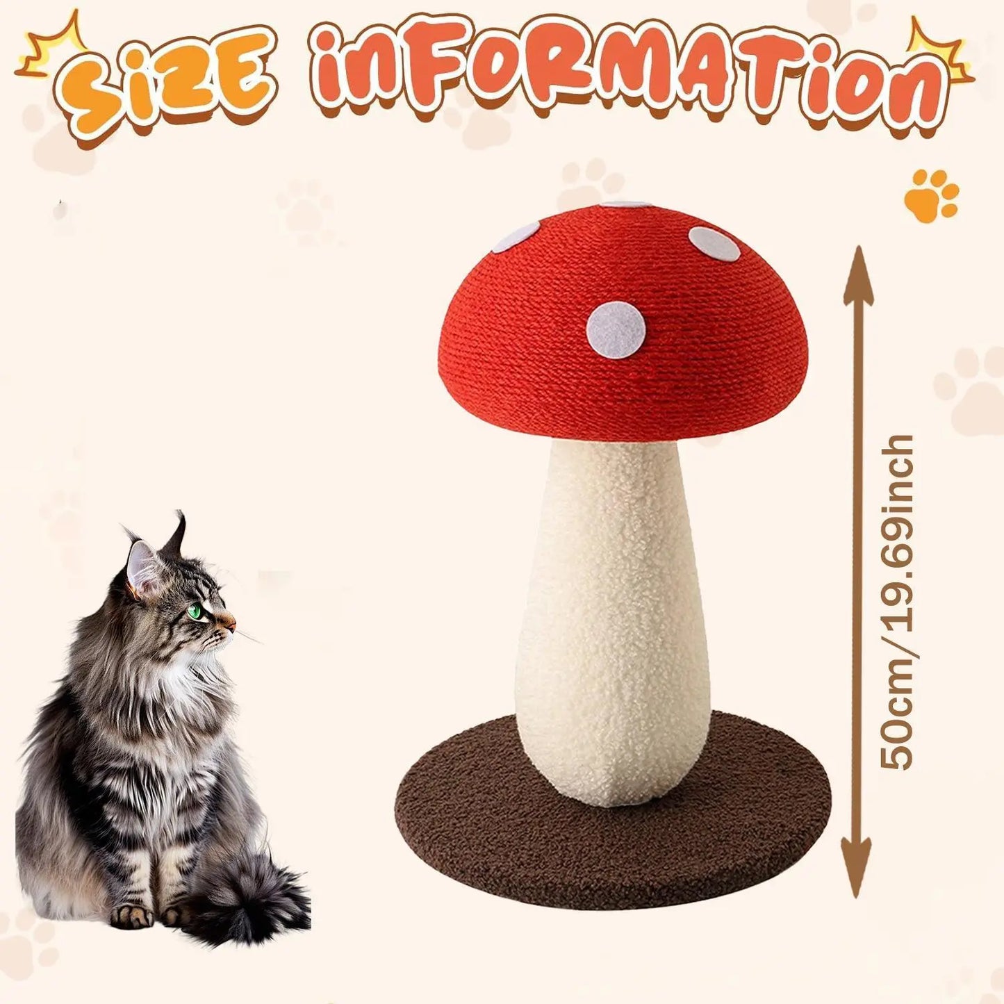 Extra-Large Mushroom-Shaped Cat Tree with Sisal Scratching Post for Indoor Cats Home Natural