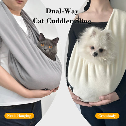 PAWPUBBY Hands-Free Cuddler Cat Sling Carrier Backpack - Soft Fleece Fabric, Breathable, Collar-Compatible, Elastic Band, Solid Design, Fits up to 18Lbs, Secure, Ideal for Home & Travel, Includes Collar & Harness, Pet Accessory, Breathable Seat Covers, Se