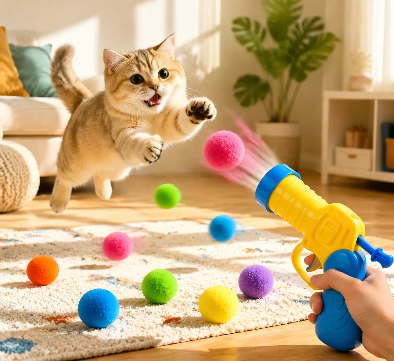 Cat Toy Launcher with 20 Plush Balls – Interactive Indoor Play Gun for Cats, Random Colors