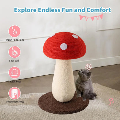 Extra-Large Mushroom-Shaped Cat Tree with Sisal Scratching Post for Indoor Cats Home Natural