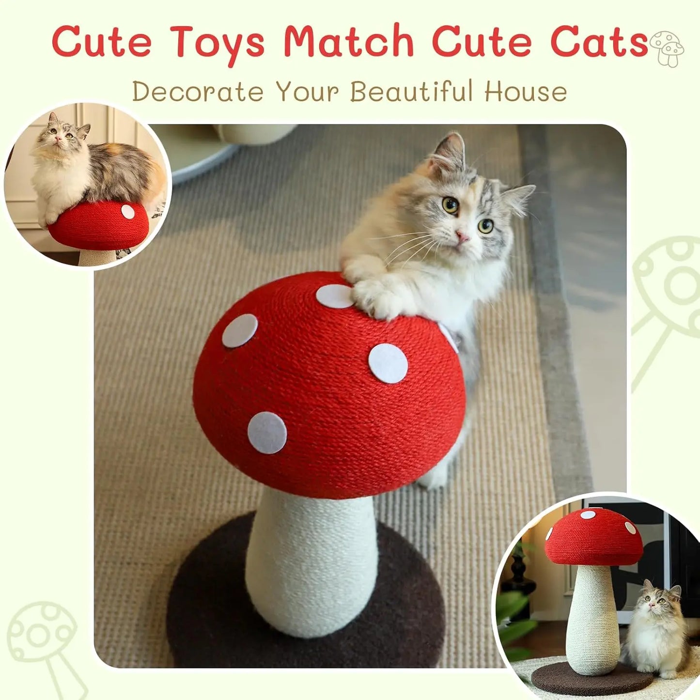 Extra-Large Mushroom-Shaped Cat Tree with Sisal Scratching Post for Indoor Cats Home Natural