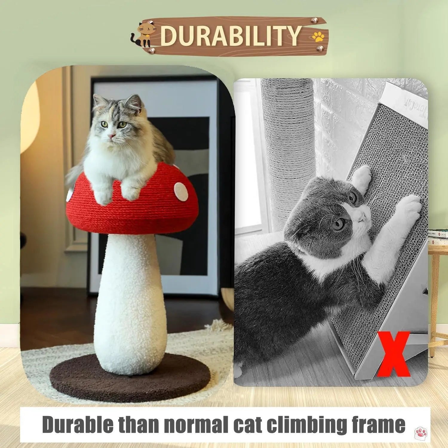Extra-Large Mushroom-Shaped Cat Tree with Sisal Scratching Post for Indoor Cats Home Natural